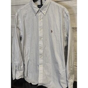Ralph Lauren Shirt Men's 17 1/2  Blue/White Check Button Down Long Sleeve